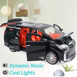 Black Alphard toy car model with open doors, functional music, and LED lights
