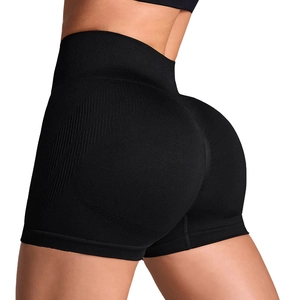 Women's black seamless high-waist yoga shorts with scrunch butt lift and ribbed support