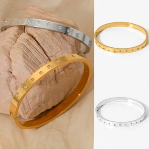 Stainless Steel Bangle Bracelet Cubic Zirconia Inset Luxury Minimalist Fashion Hand Jewelry For Women