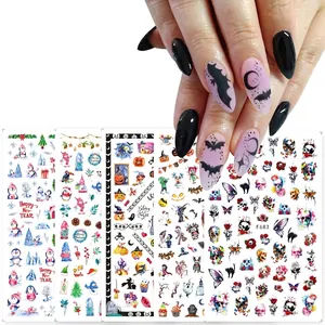 Halloween Christmas Nail Art Stickers Self Adhesive Holiday Party Manicure Decoration Pumpkin Skeleton Snowman Santa Penguin