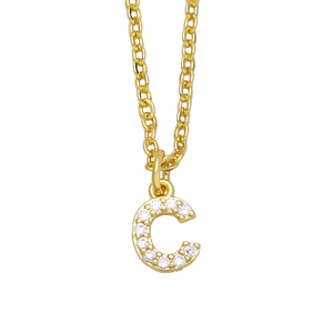 Hip hop style gold letter C pendant necklace with zircon stones on an O-chain link