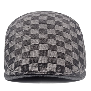 Classic checkered denim beret hat in black and grey, vintage style for men and women