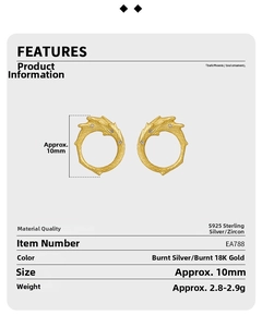 Detailed specs of S925 sterling silver dragon wing earrings with 18K gold and zircon