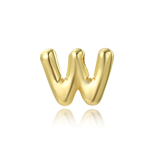Detailed macro view of smooth 18K gold plated letter W balloon pendant necklace charm