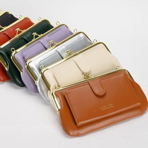 Multi-color PU leather crossbody phone bags with gold chain and metal frame closure