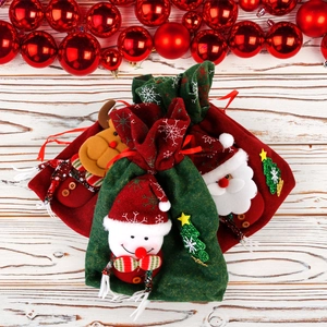 Sacchetti regalo di Natale in velluto con Babbo Natale, pupazzo di neve e renna 3D