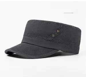 Detail of dark grey cotton cadet hat with metallic star rivets and side stitching