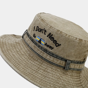 Retro canvas bucket hat with I Don't Need Go Away embroidery and adjustable strap