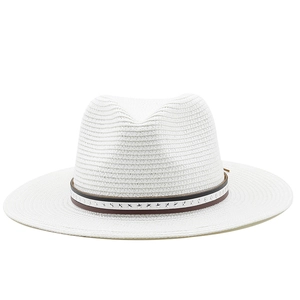 Chapeau de soleil Fedora classique en paille blanche avec ruban à motifs d'étoiles