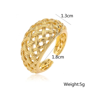 Detailed view of hollow geometric gold ring with dimensions 1.3cm width and 5g weight