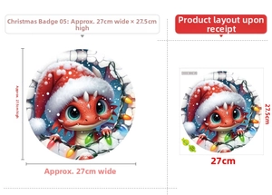 Detailed view of Christmas red dragon sticker with festive lights measuring 27cm by 27.5cm