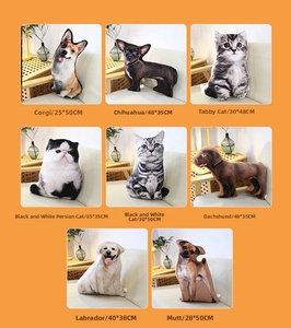 Detailed collection of lifelike 3D animal plush pillows including Corgi and Persian cat