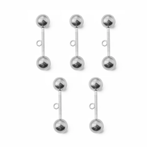 Detail of silver stainless steel ball earring studs with integrated jump ring connectors