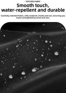 Close-up of waterproof black textured fabric with water droplets on business backpack