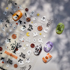 Adesivi per unghie 3D Halloween con fantasmi, zucche e ragnatele per decorazione unghie