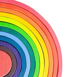 Rainbow stacking wooden blocks puzzle showing 12-layer colorful arcs for early learning