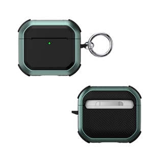 Coque de protection robuste pour AirPods, vert foncé et noir, texture carbone