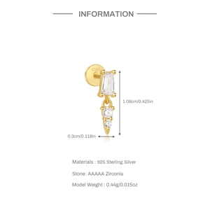 Detail view of 925 sterling silver star-inspired cartilage earring with AAAAA zirconia