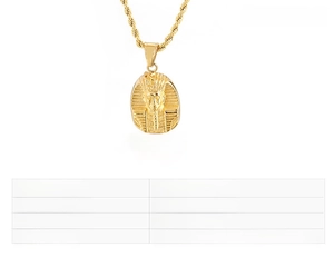 Detailed view of gold Egyptian Pharaoh pendant with 31x21mm dimensions and twist chain