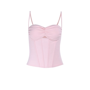 Pink sexy bustier crop top with corset boning and pleated details for women