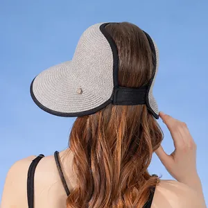 Damen Strohhut Visor mit breiter Krempe und verstellbarem Klettverschluss für den Strand