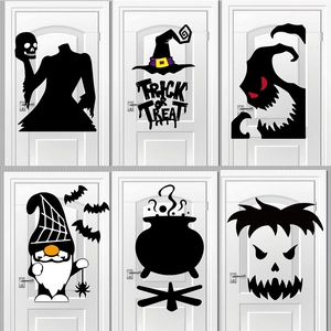 Halloween Door Window Decorations Non-woven Felt DIY Demon Witch Hat Gnome Silhouette Trick Or Treat Party Wall Sticker