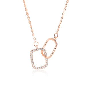 Elegant rose gold S925 sterling silver necklace with interlocking square geometric pendants