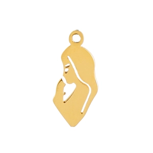 Golden stainless steel silhouette pendant of a praying girl with flowing long hair