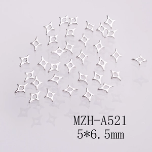 Close-up of MZH-A521 silver hollow star nail charms with 5x6.5mm size markings