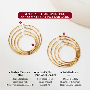 Parure de créoles en acier titane médical avec plaquage or 14 carats pour oreilles sensibles