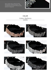 Detailed view of baroque style crystal headbands in six colors with rhinestone inlay