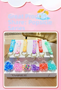 Colorful popsicle acrylic keychains with shiny beads, silicone straps and gold metal hooks