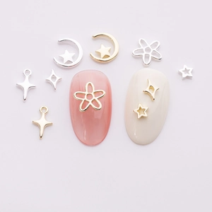 Mini Alloy Rhinestone Star Moon Cross Nail Art Charms Ins Style DIY Metallic Nail Decoration Accessories For Women