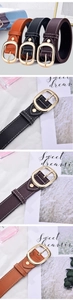 Three-color leather belts with gold buckles and white decorative stitching details