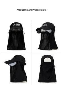 Dettaglio cappello parasole nero con velo facciale, protezione nuca e visiera regolabile