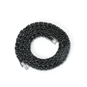 4mm black tennis chain necklace with zinc alloy base and brilliant black zircon stones
