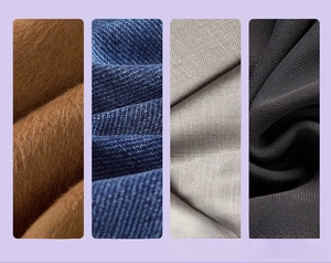 Detail view of wool, denim, linen and cotton textures compatible with steam iron