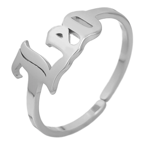 Detail shot of the silver open-ended adjustable ring featuring gothic BAD lettering design