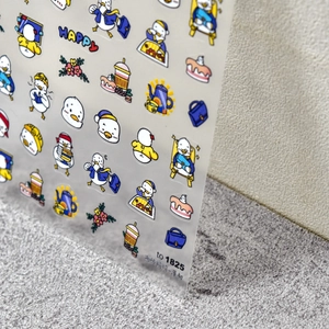 Cartoon duck nail art stickers with thin, flexible adhesive back and 5D texture