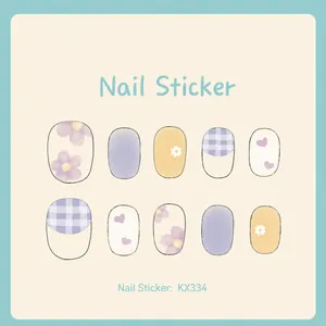Floral and gingham pattern nail stickers for kids and adults model KX-334 art decoration