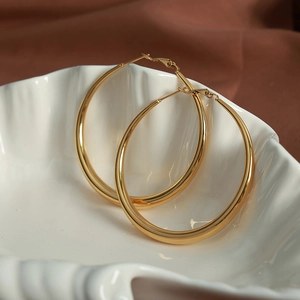 Boucles D'oreilles Créoles Grandes Acier Inoxydable Cercle Rond Creux Poli Rétro Bijoux Mode Femmes
