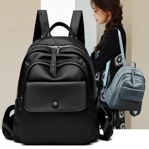 Women Backpack Soft PU Leather Lychee Pattern Large Capacity Multi Pockets Waterproof Travel Commute Fashion Simple Bag