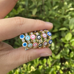 Retro Bohemian Evil Eye Adjustable Open Ring Copper With Colorful Enamel And Cubic Zirconia For Women