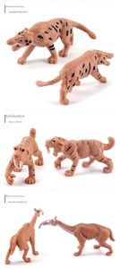 Detailed views of Andrewsarchus, Smilodon, and Macrauchenia prehistoric animal models
