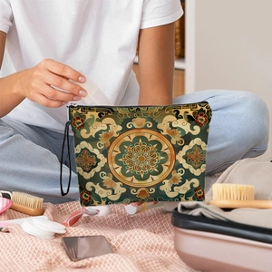 Bohemian mandala toiletry bag with zipper and hand strap for travel organization