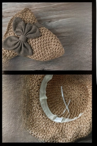Close-up of foldable straw hat detail featuring adjustable inner drawstring and texture
