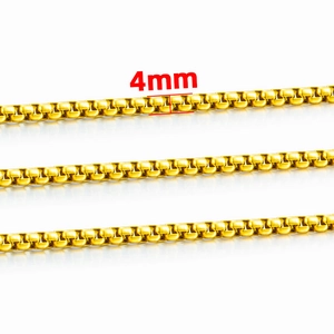 4mm gold box chain necklace made of stainless steel shown in a detailed close-up view
