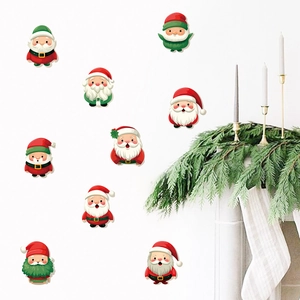 Festive Christmas wall stickers featuring cute red and green gnomes and Santa Claus figures