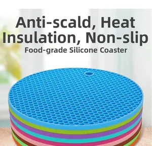 Close-up of colorful honeycomb silicone mats showing non-slip texture and heat resistance