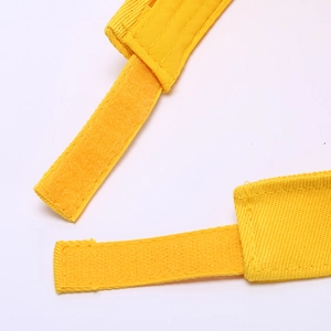 Detail of yellow embroidery sun visor hat with adjustable velcro strap for outdoor sports